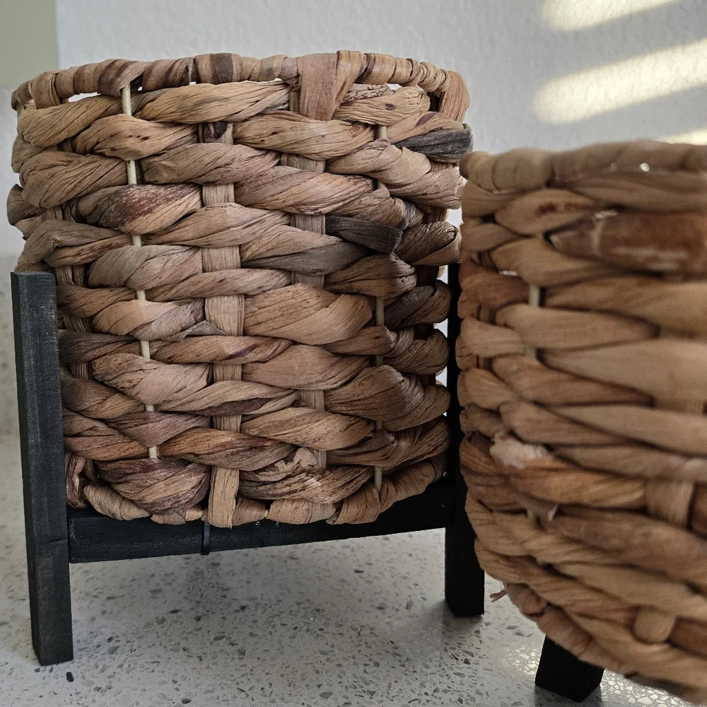 Target Woven Rattan Planters with Black Legs - Natural Brown